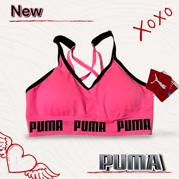 Puma Other - New NWT Puma Hot Pink Sports Bra Logo Band Cross back and Adjustable straps